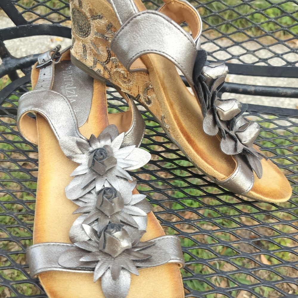 Patrizia Leather Silver Wedge Heels size 9 / Euro 40